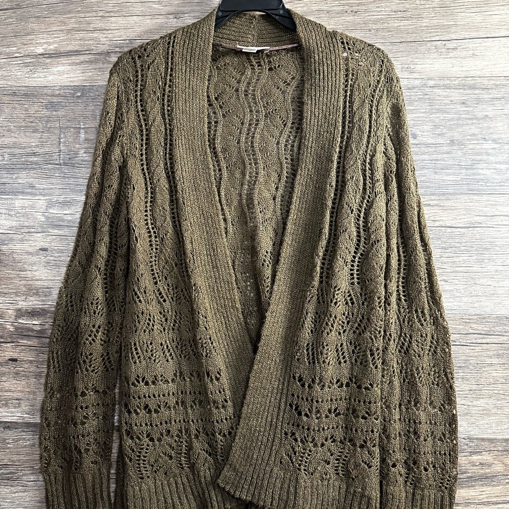 LOFT Olive Green Open Knit Cardigan
